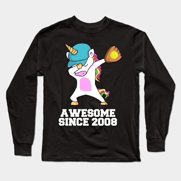 Softball Player 2008 Dabbing Unicorn 15th BDay Long Sleeve T-Shirt by Magic Ball